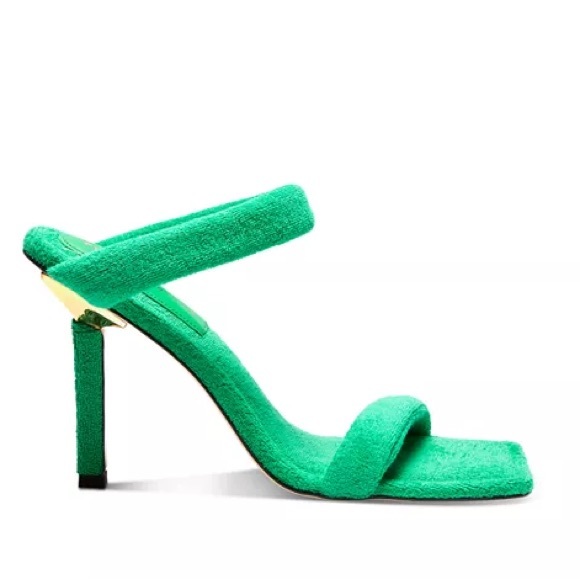 NIB Good American Heels Green Women\'s Terrycloth Slip On High Sandals — Size 7.5